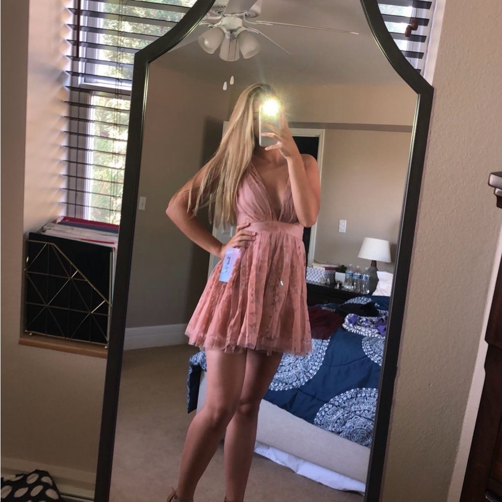 Light Pink Mini Medium PromGirl “Luxxel” Dress with cross back